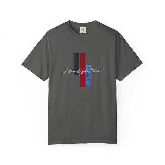 Grateful Stripes T-Shirt — Minimal Script Graphic Tee