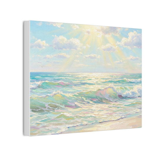 Sunlit Seascape Canvas Wall Art — Stretched Beach Painting