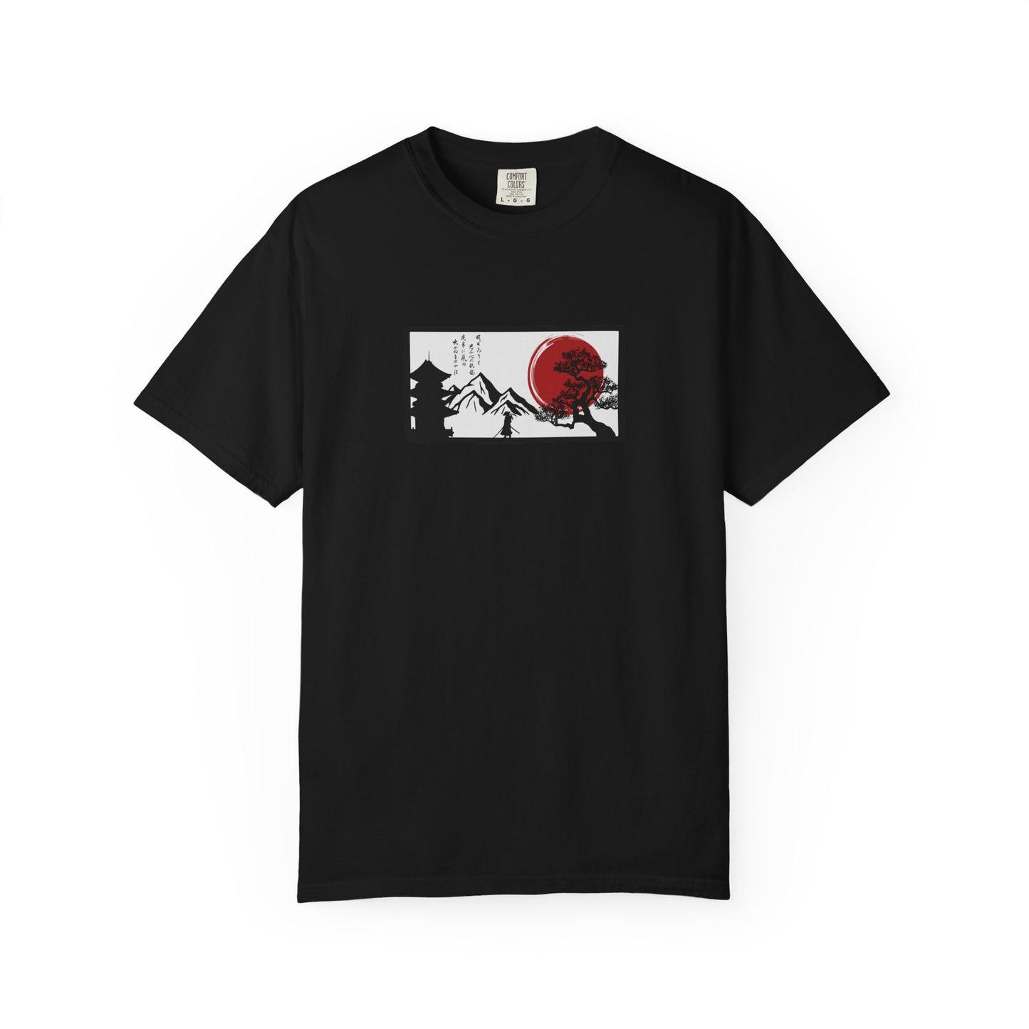 Japanese Sunset Mountain T-Shirt — Rising Sun & Pagoda Graphic