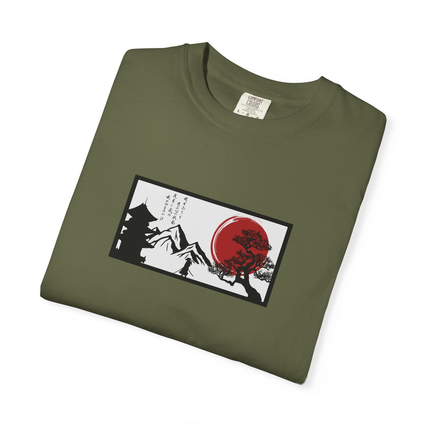 Japanese Sunset Mountain T-Shirt — Rising Sun & Pagoda Graphic