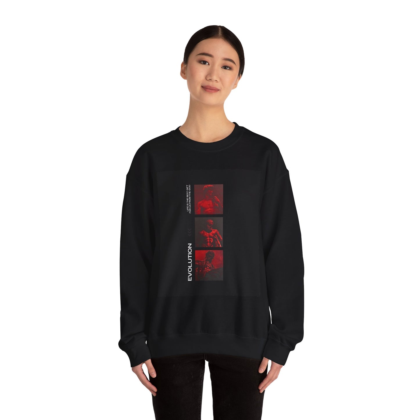 Crewneck Sweatshirt — 'Evolution' Red Photo Strip Graphic