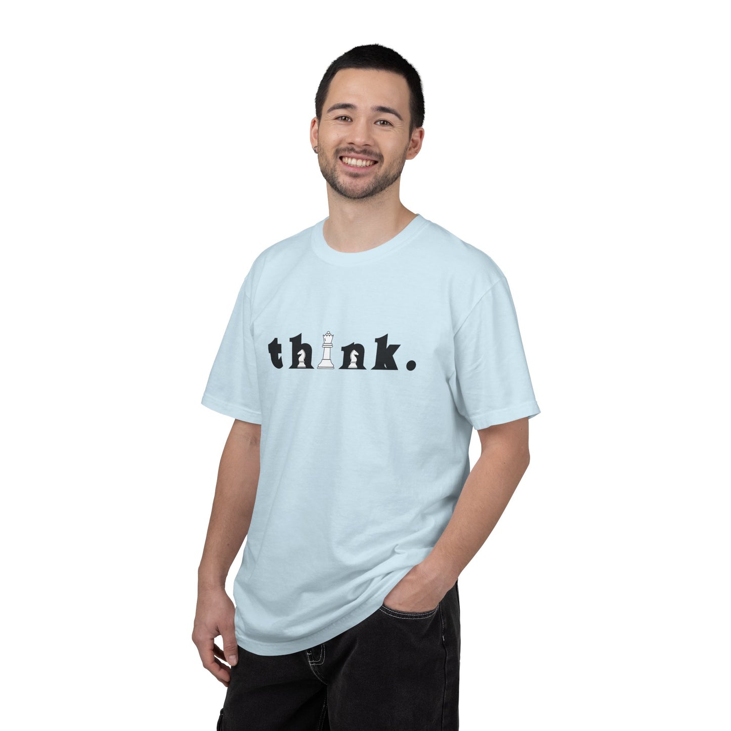 Think Chess T-Shirt — Minimalist 'think.' Graphic Tee with Chess Pieces
