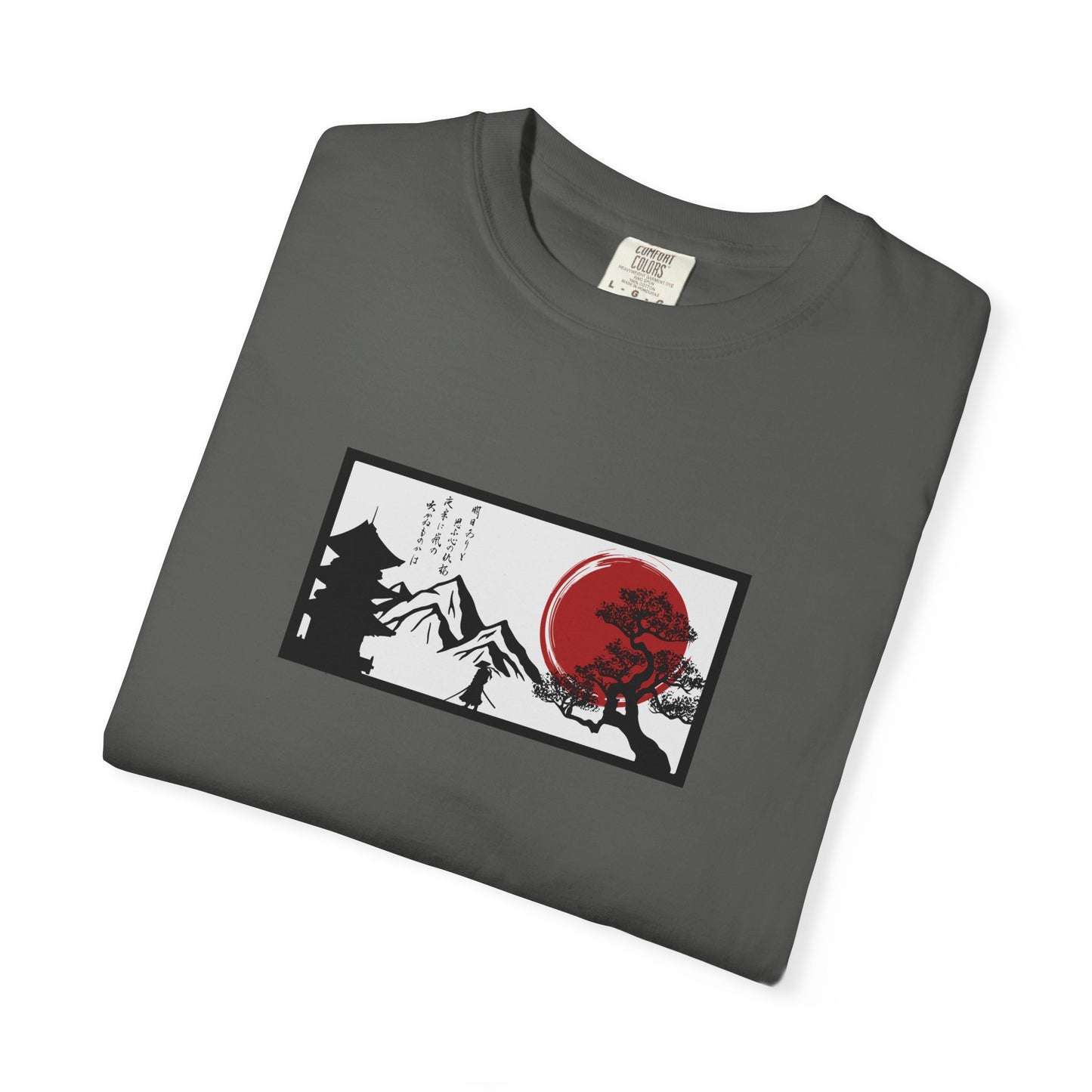 Japanese Sunset Mountain T-Shirt — Rising Sun & Pagoda Graphic