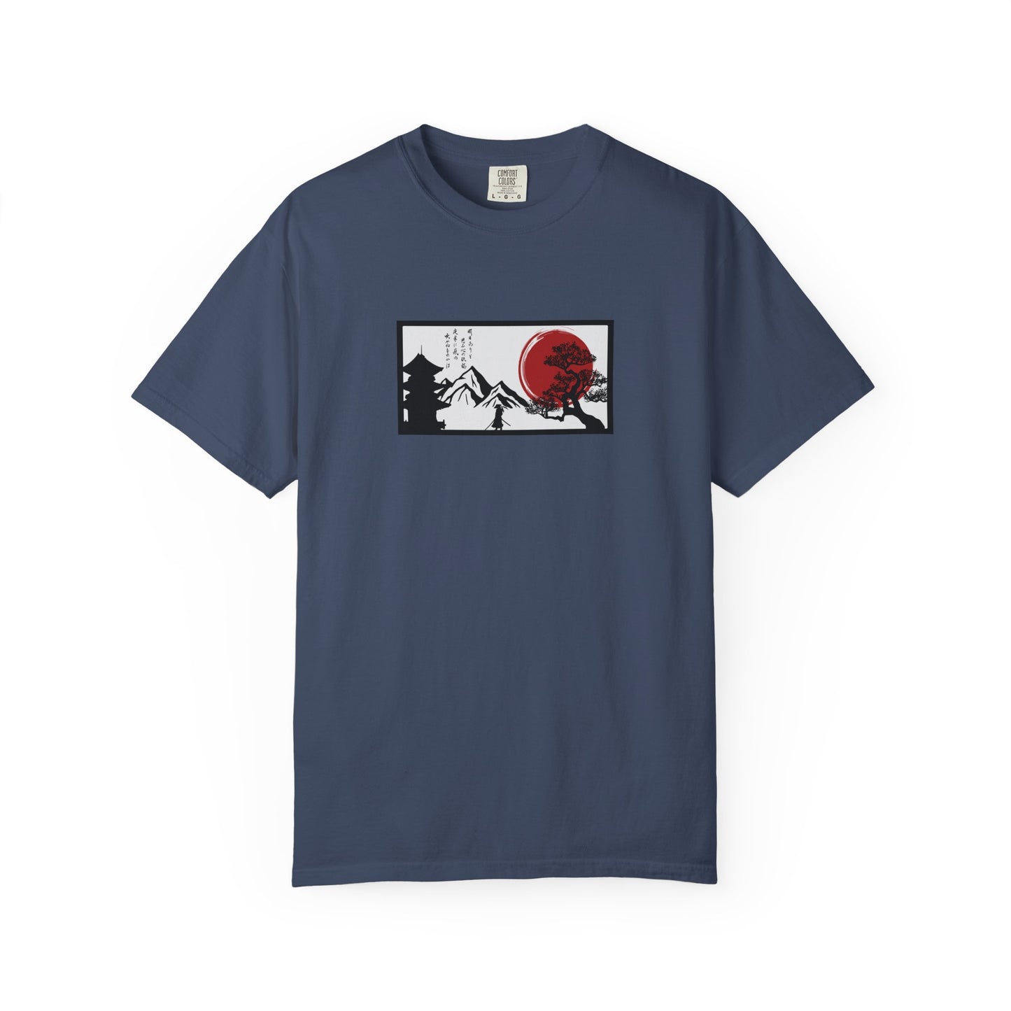 Japanese Sunset Mountain T-Shirt — Rising Sun & Pagoda Graphic