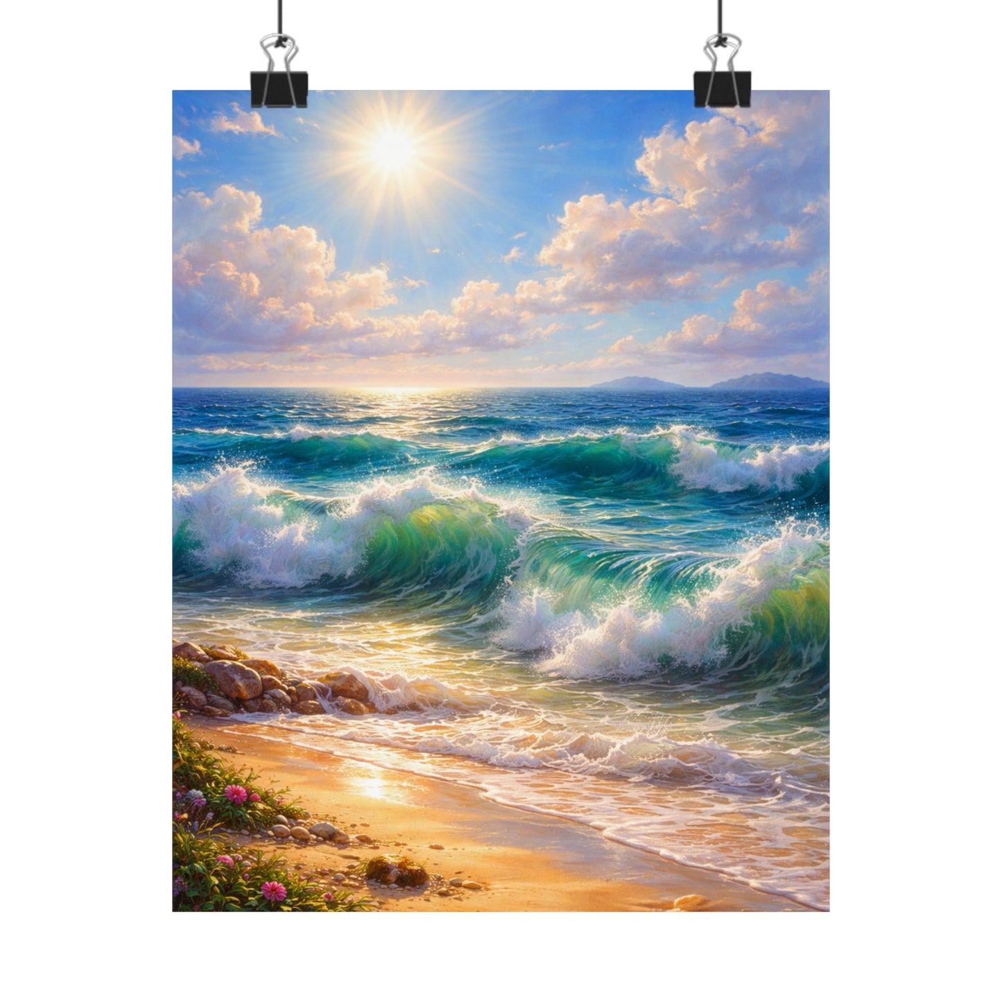 Roaring Sea Matte Vertical Poster — Sunlit Ocean Wall Art for Living Room
