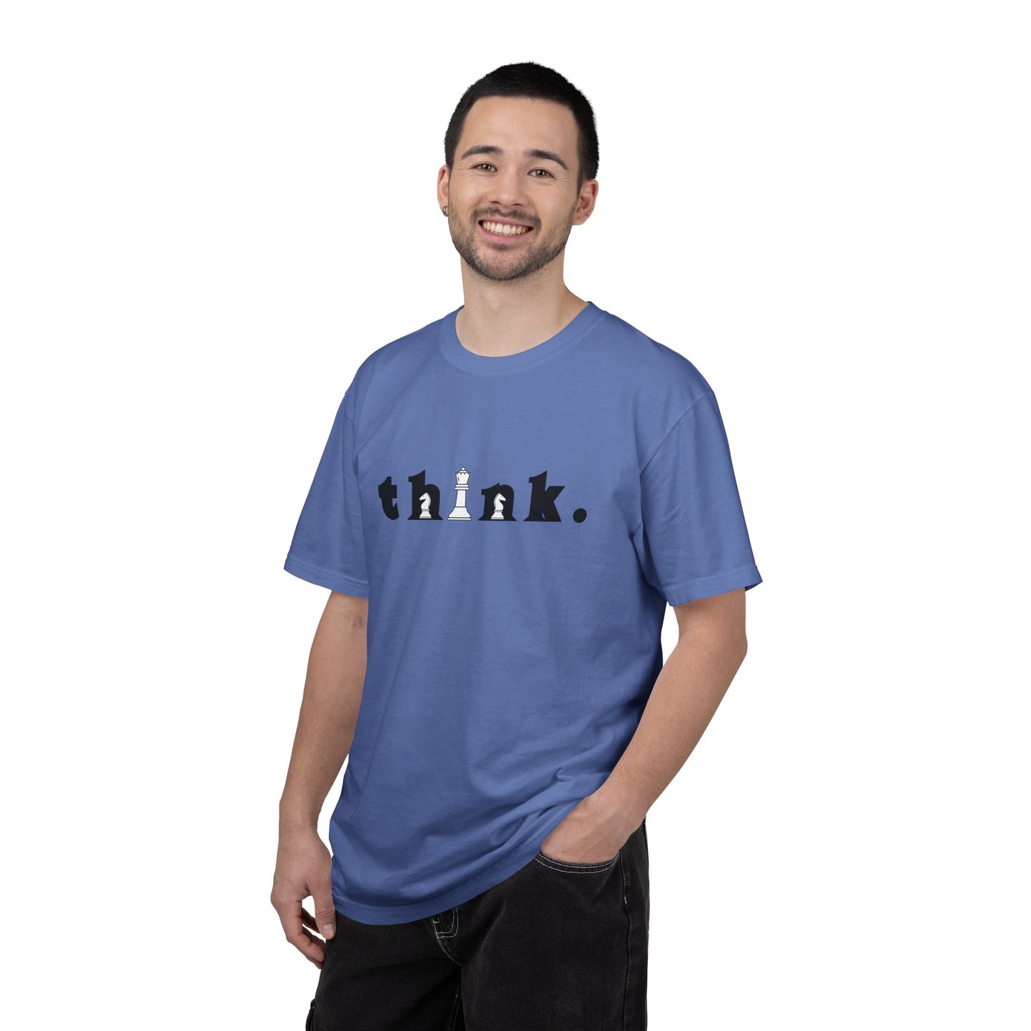 Think Chess T-Shirt — Minimalist 'think.' Graphic Tee with Chess Pieces