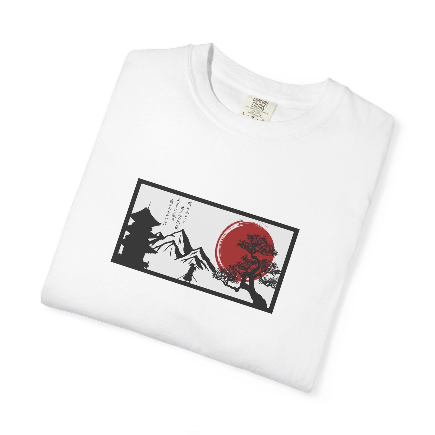 Japanese Sunset Mountain T-Shirt — Rising Sun & Pagoda Graphic