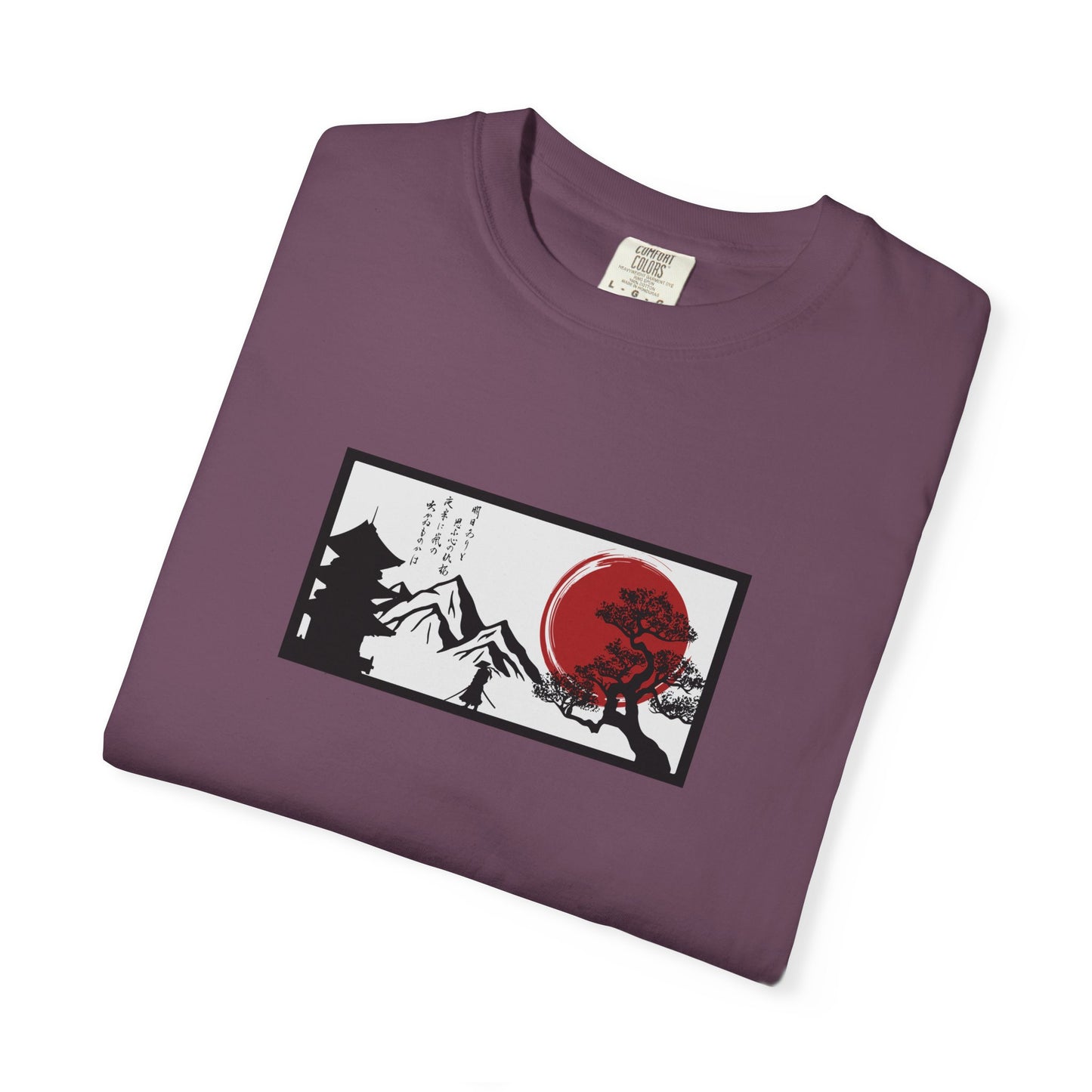 Japanese Sunset Mountain T-Shirt — Rising Sun & Pagoda Graphic