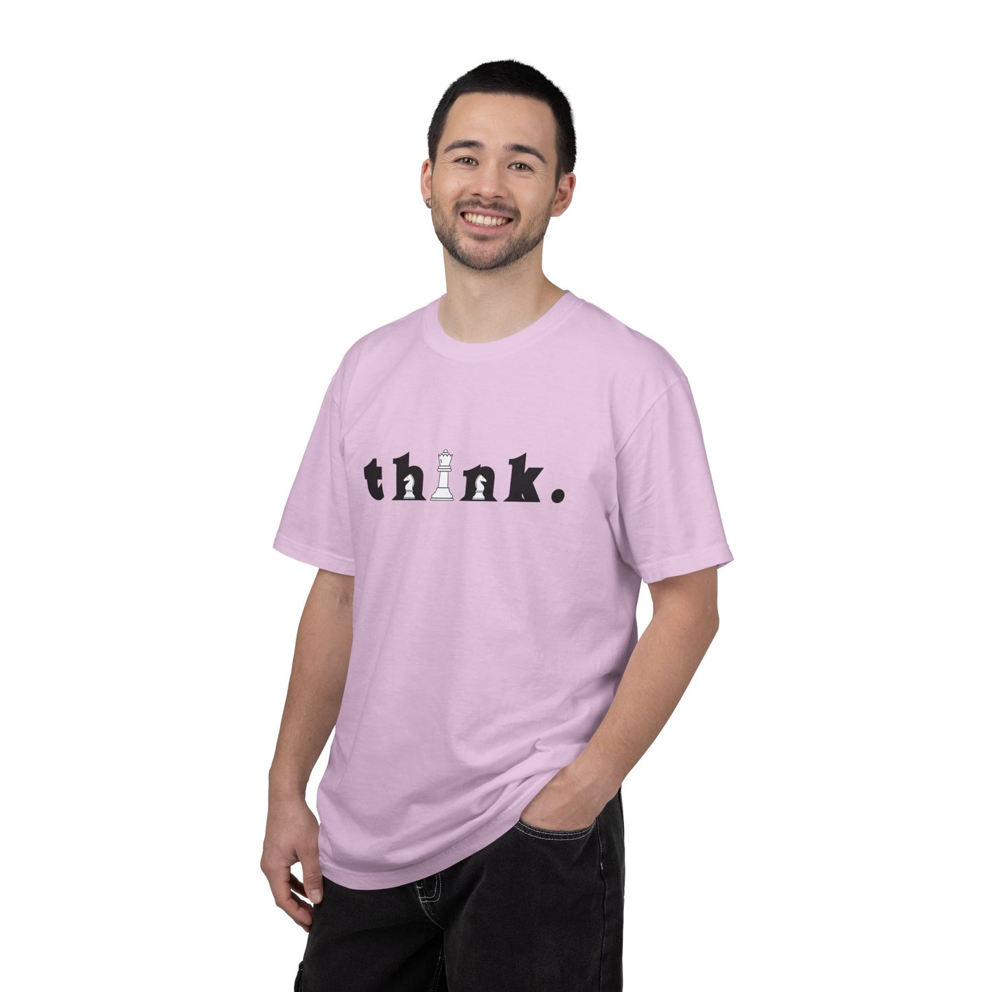 Think Chess T-Shirt — Minimalist 'think.' Graphic Tee with Chess Pieces