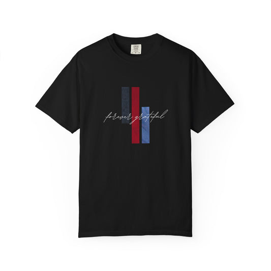 Grateful Stripes T-Shirt — Minimal Script Graphic Tee