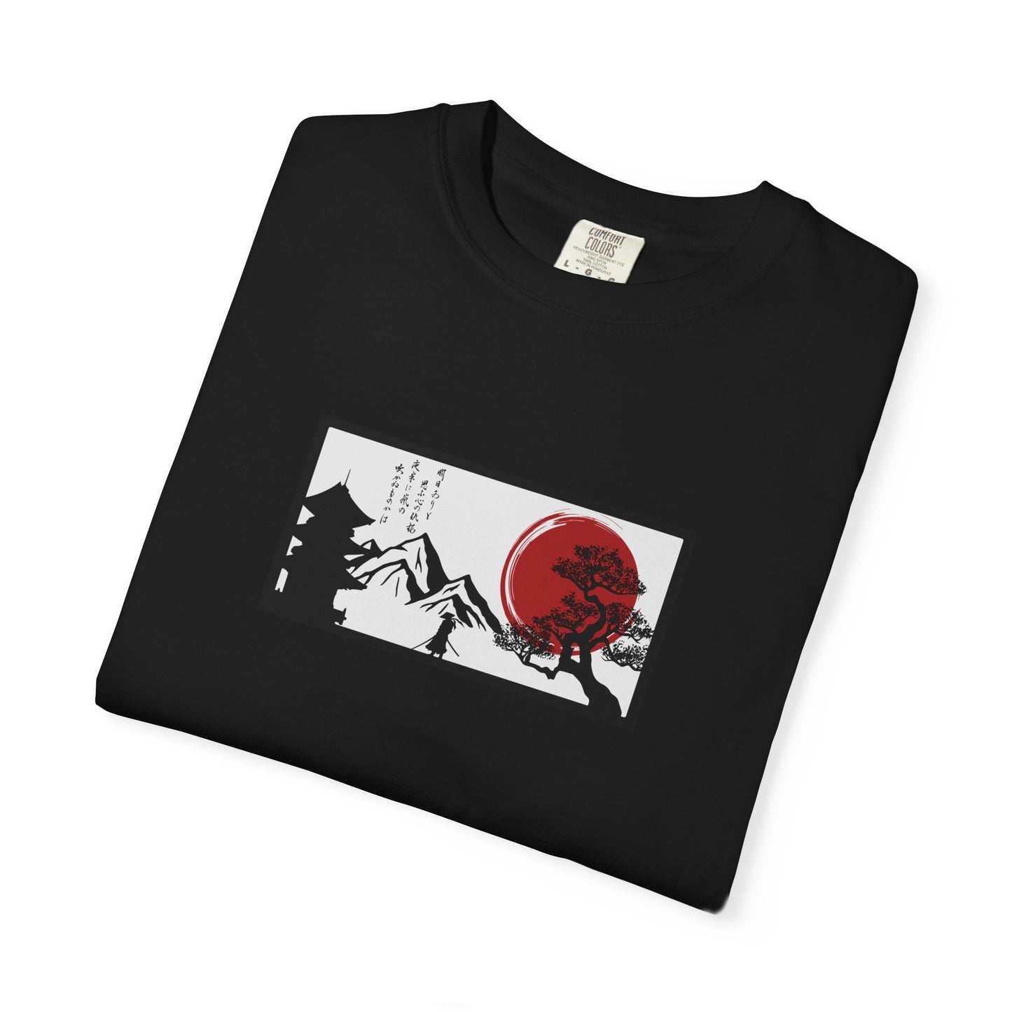 Japanese Sunset Mountain T-Shirt — Rising Sun & Pagoda Graphic