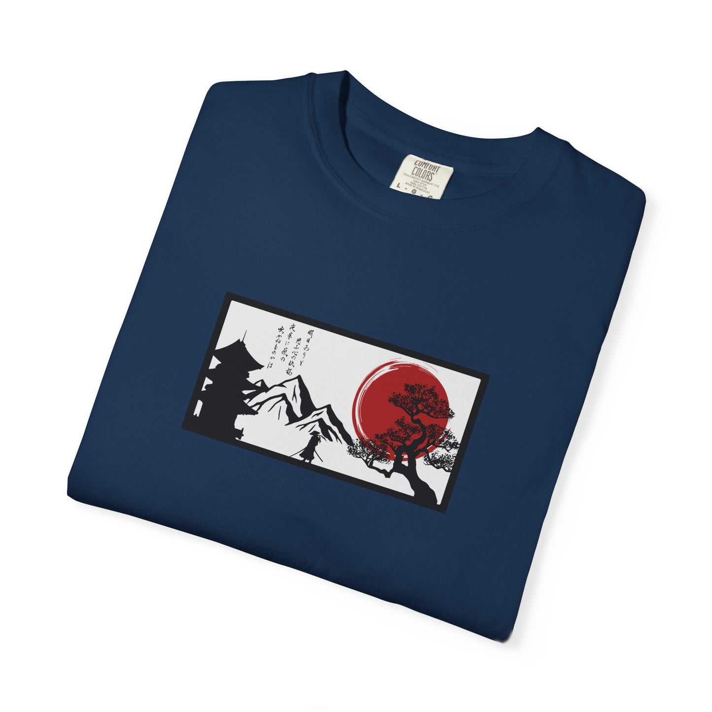 Japanese Sunset Mountain T-Shirt — Rising Sun & Pagoda Graphic
