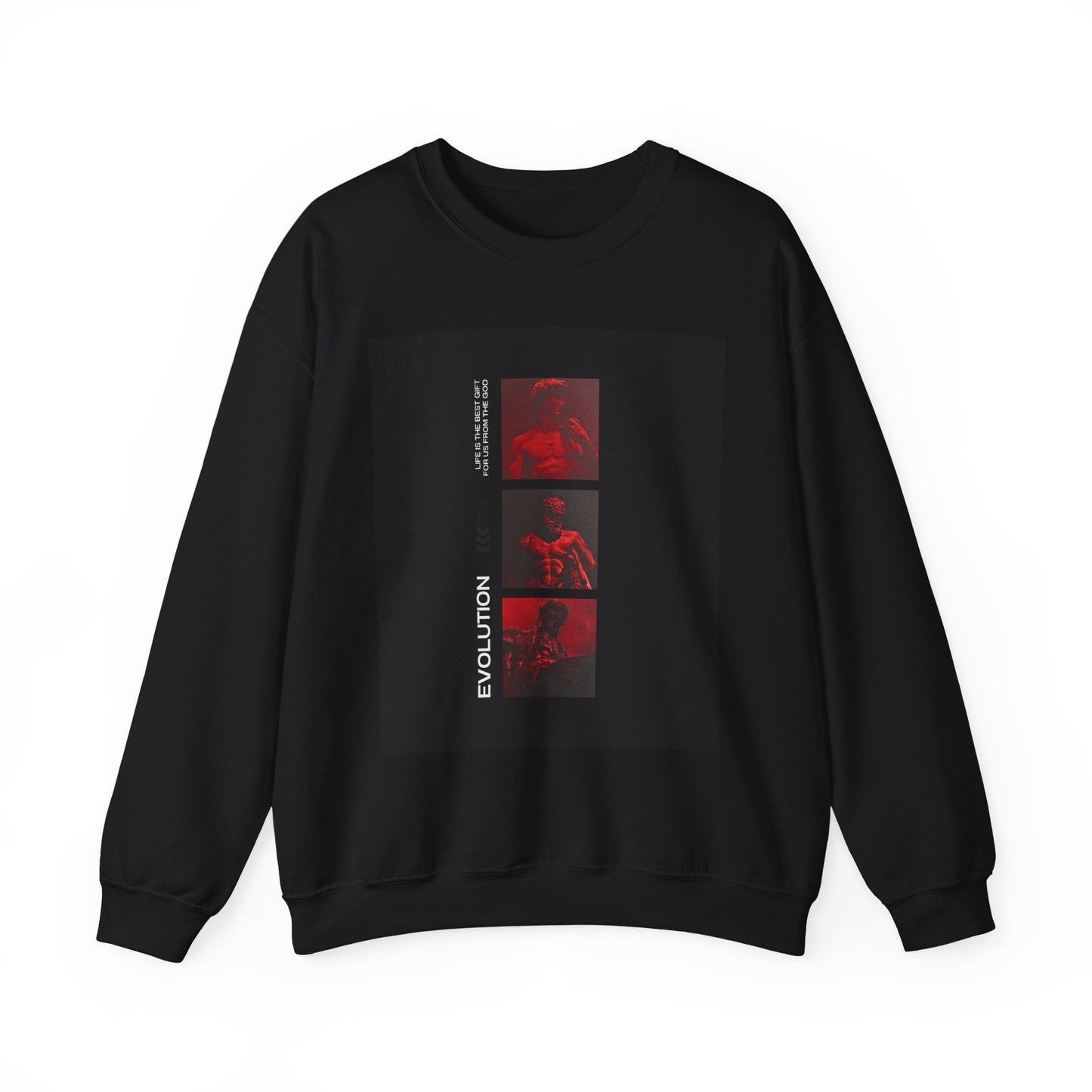 Crewneck Sweatshirt — 'Evolution' Red Photo Strip Graphic