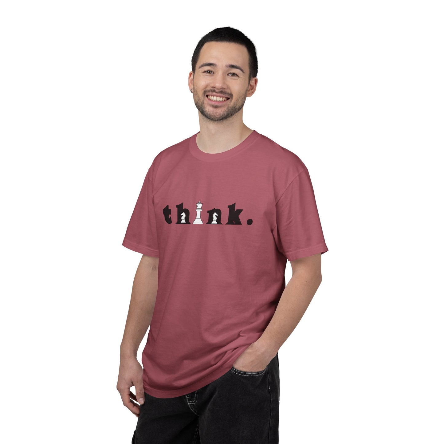Think Chess T-Shirt — Minimalist 'think.' Graphic Tee with Chess Pieces