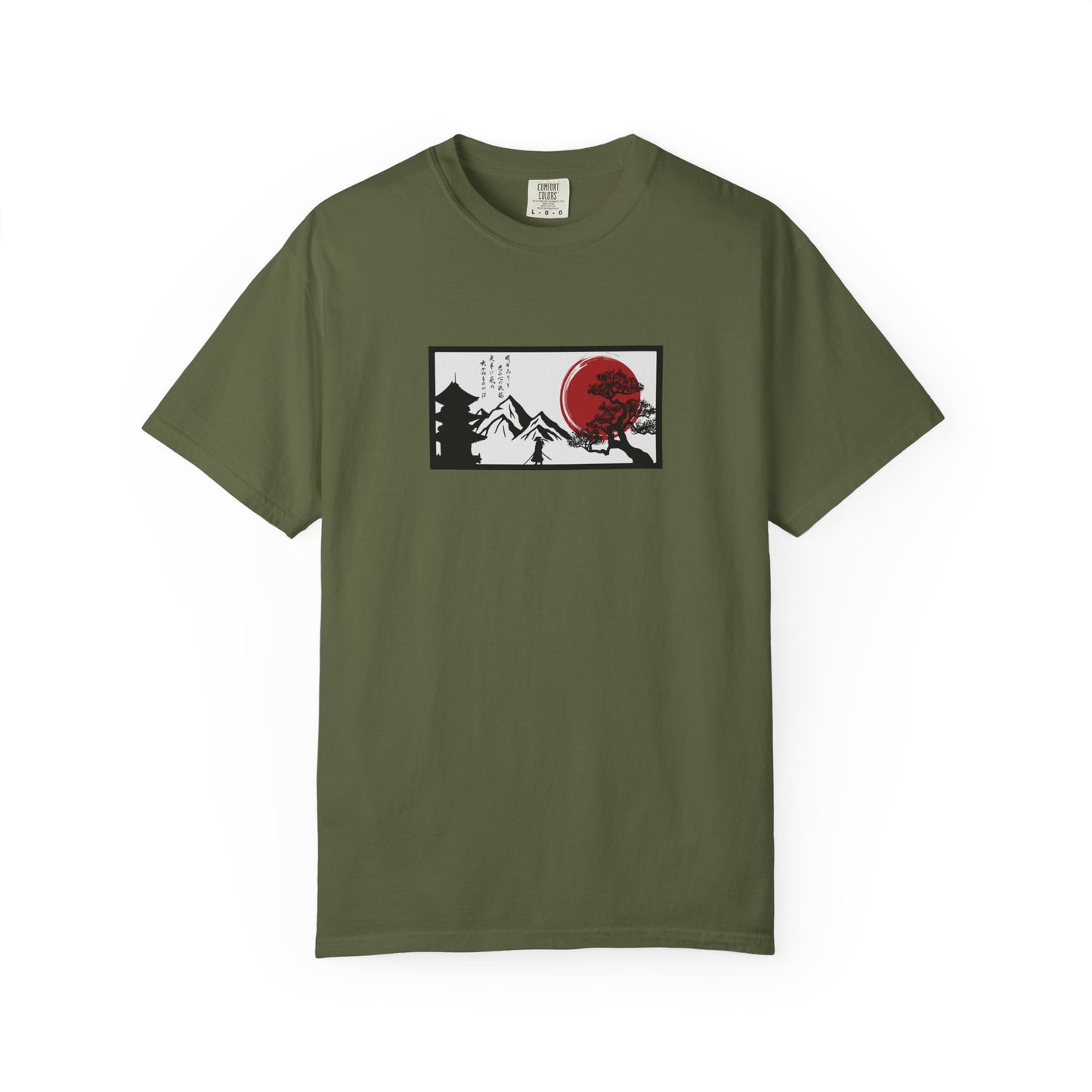 Japanese Sunset Mountain T-Shirt — Rising Sun & Pagoda Graphic