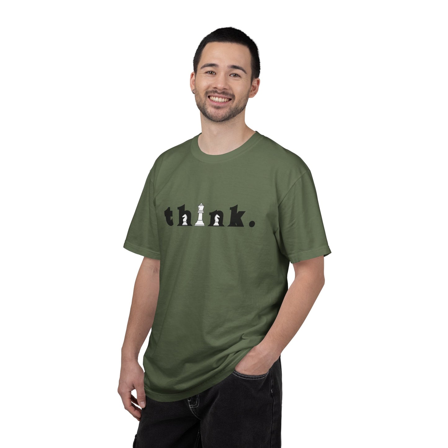 Think Chess T-Shirt — Minimalist 'think.' Graphic Tee with Chess Pieces