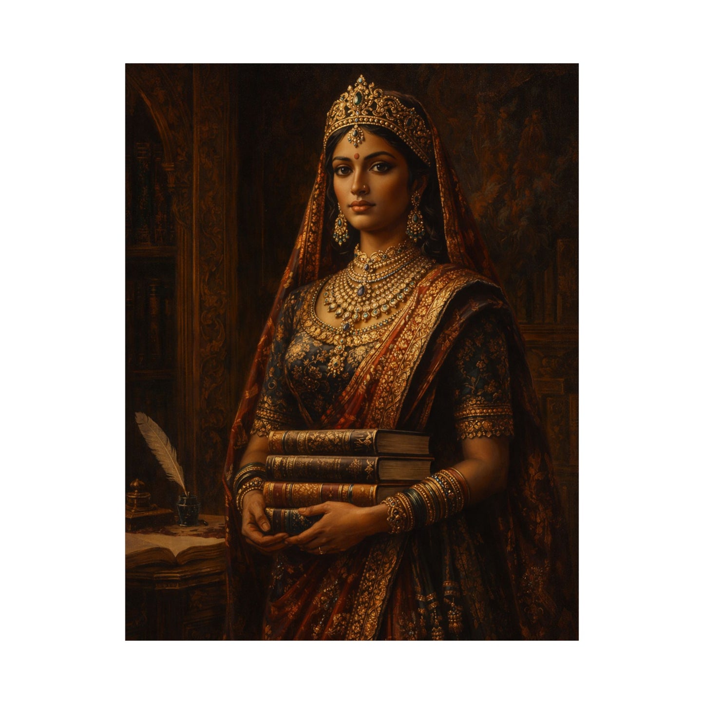 Regal Indian Princess Satin Poster — Vintage Royal Portrait Wall Art (300gsm)