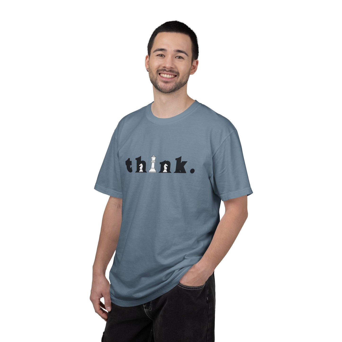 Think Chess T-Shirt — Minimalist 'think.' Graphic Tee with Chess Pieces