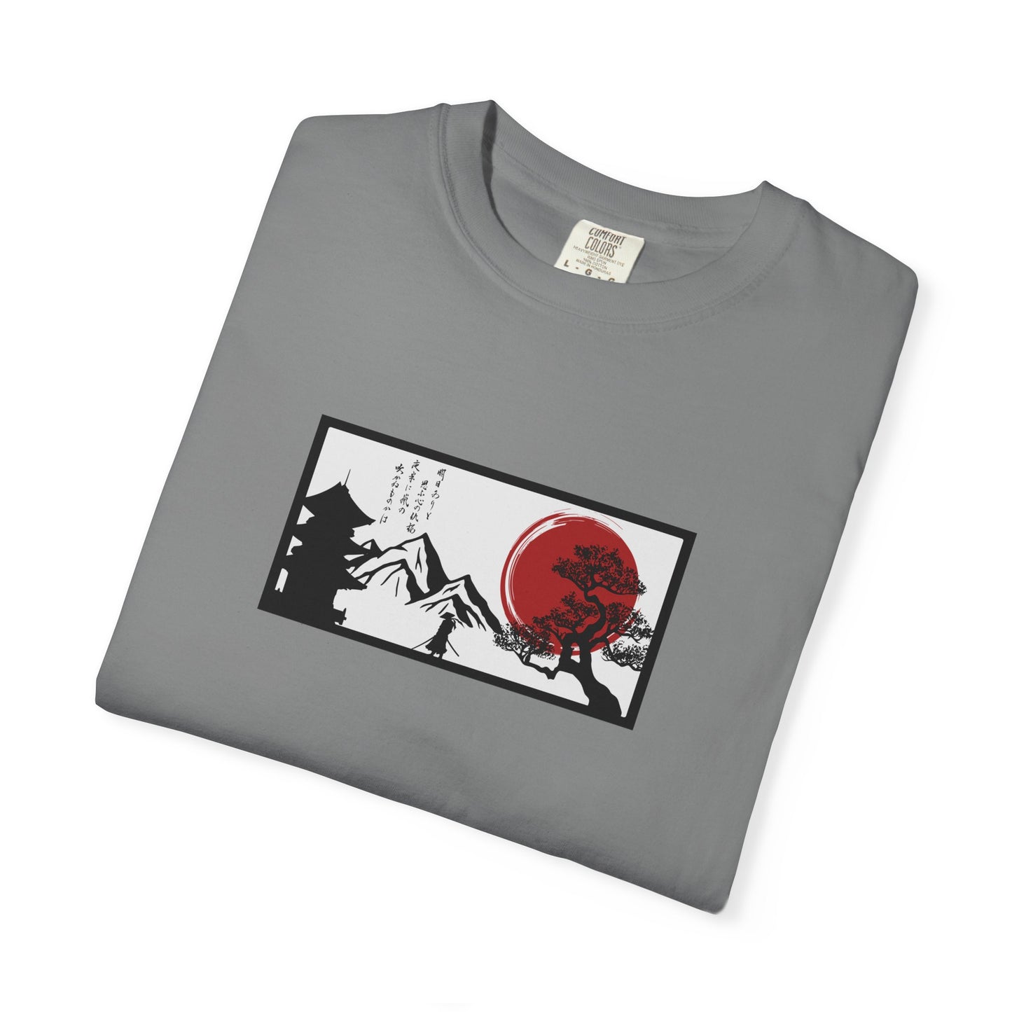 Japanese Sunset Mountain T-Shirt — Rising Sun & Pagoda Graphic