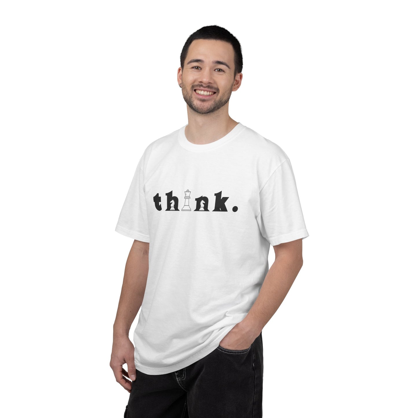 Think Chess T-Shirt — Minimalist 'think.' Graphic Tee with Chess Pieces