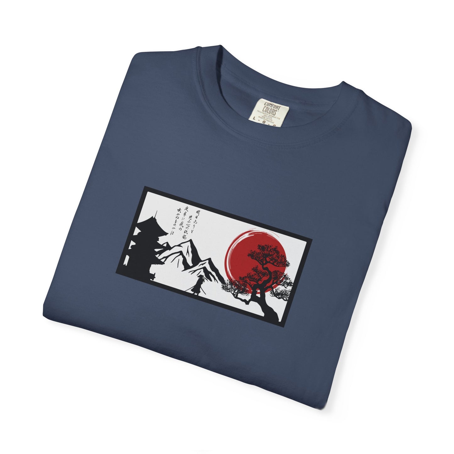 Japanese Sunset Mountain T-Shirt — Rising Sun & Pagoda Graphic
