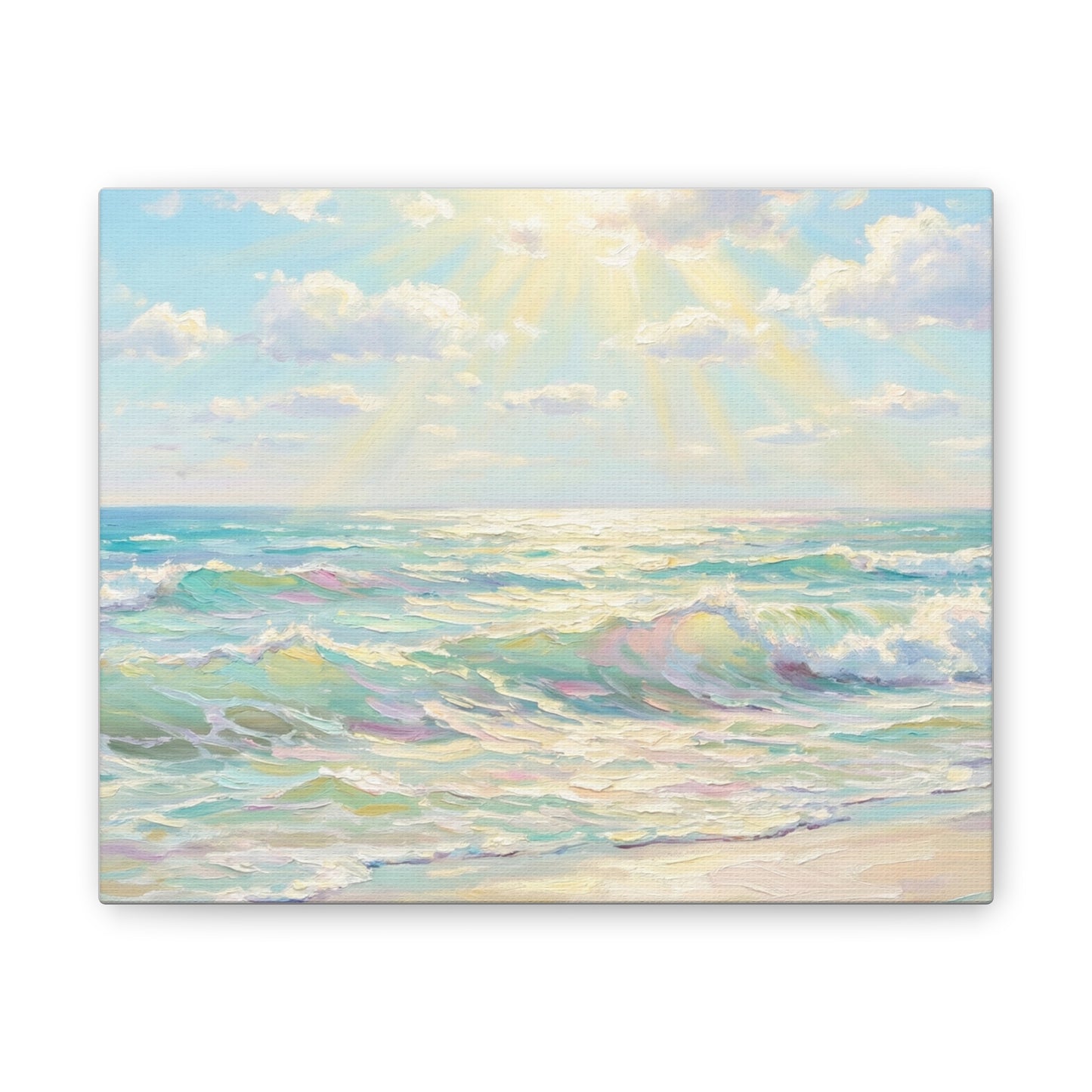 Sunlit Seascape Canvas Wall Art — Stretched Beach Painting
