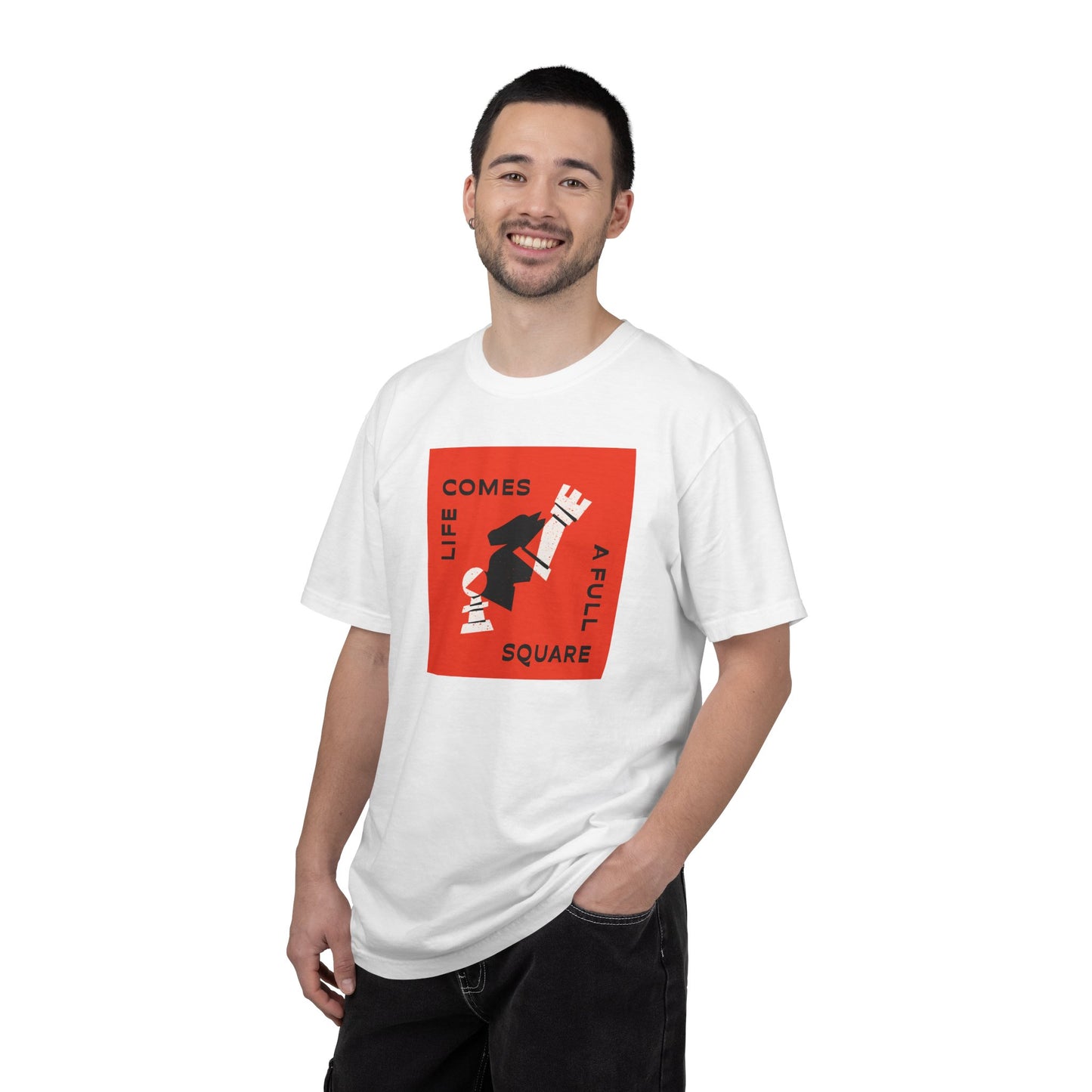 Life Comes A Full Square T‑Shirt — Graphic Retro Red Square Design