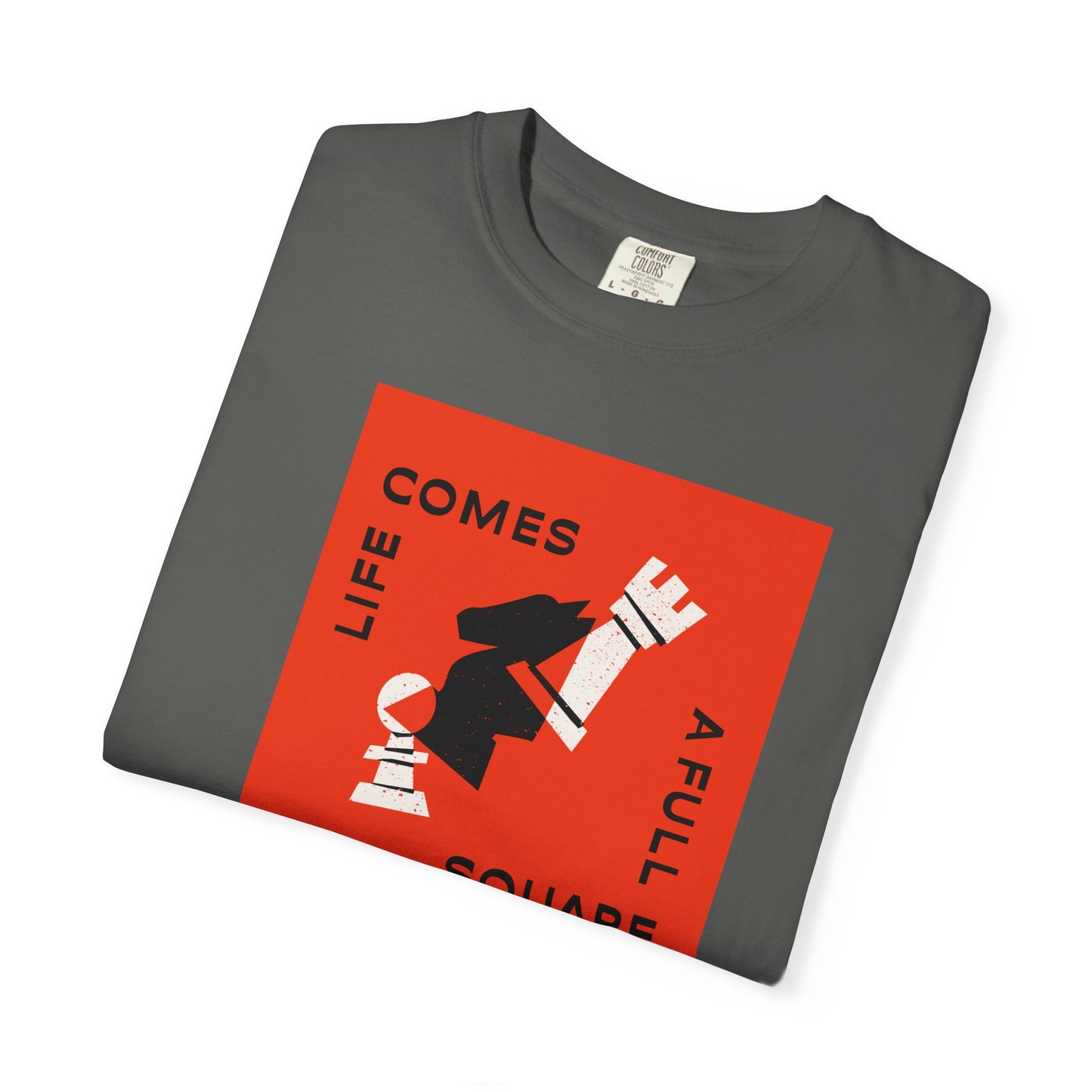 Life Comes A Full Square T‑Shirt — Graphic Retro Red Square Design