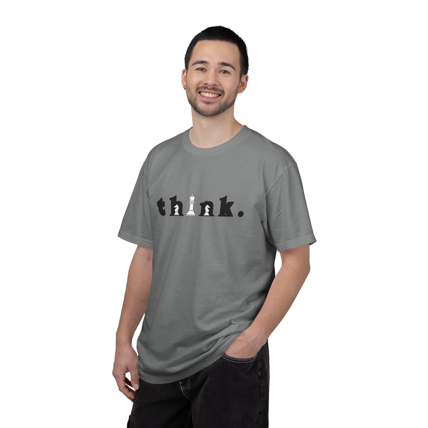 Think Chess T-Shirt — Minimalist 'think.' Graphic Tee with Chess Pieces