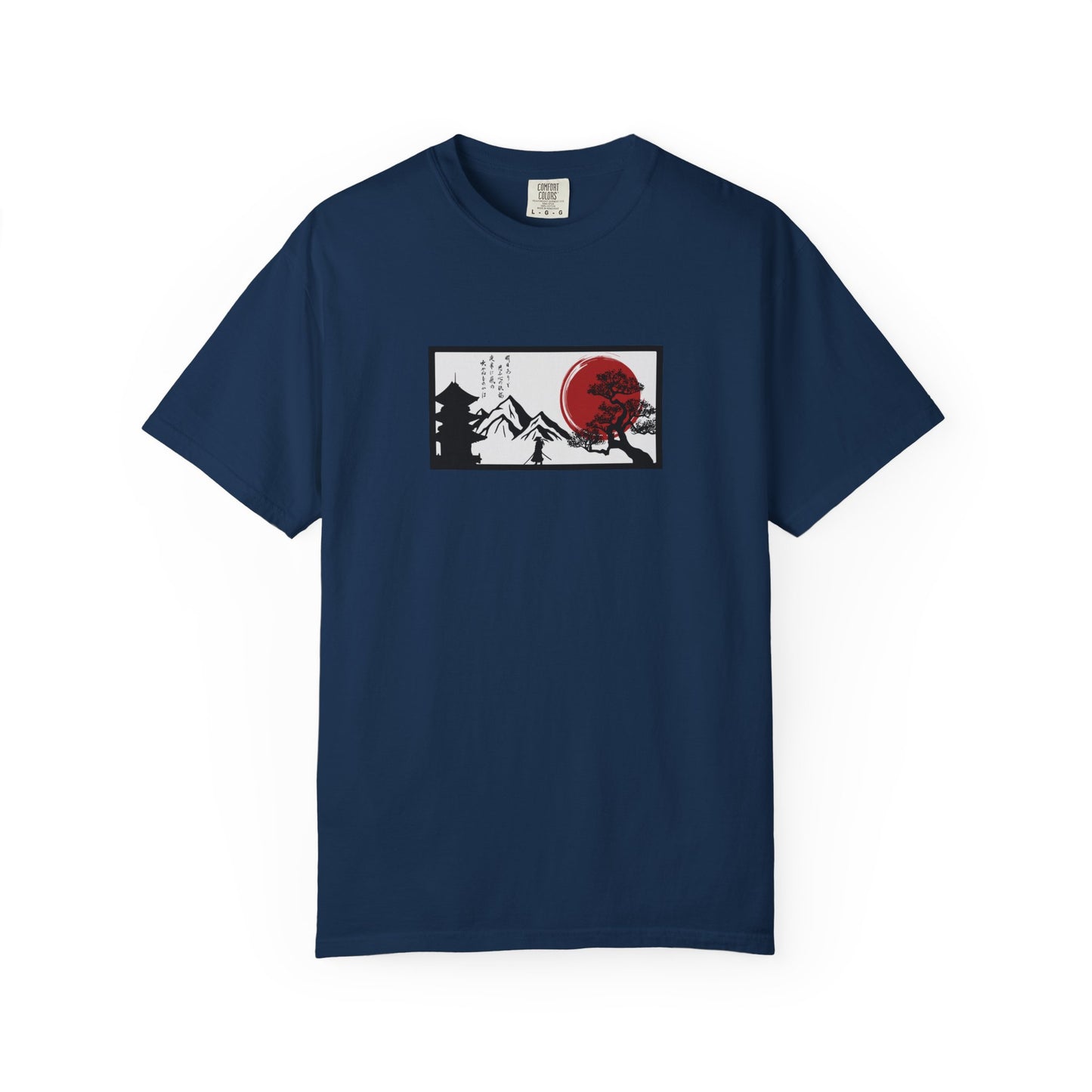 Japanese Sunset Mountain T-Shirt — Rising Sun & Pagoda Graphic