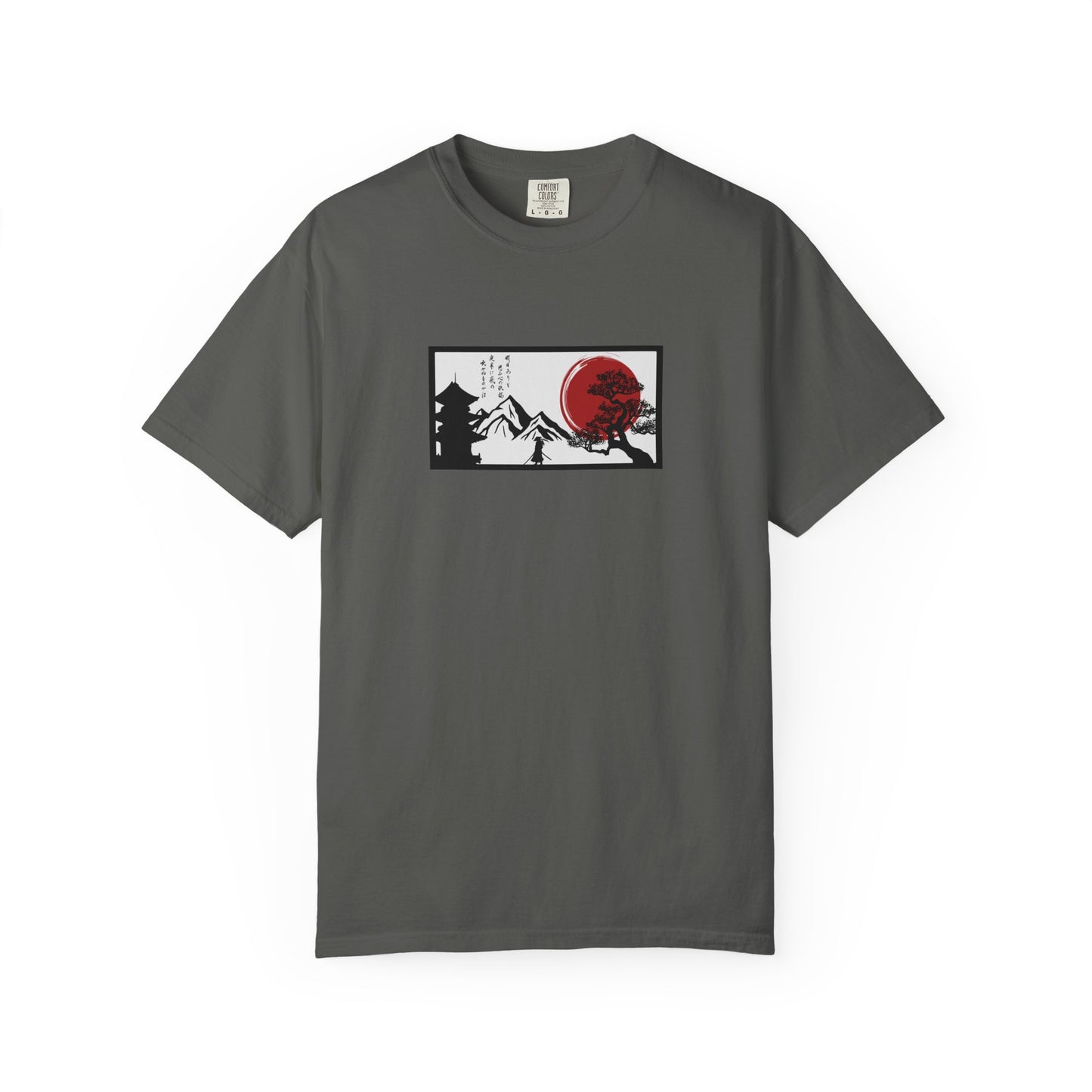 Japanese Sunset Mountain T-Shirt — Rising Sun & Pagoda Graphic