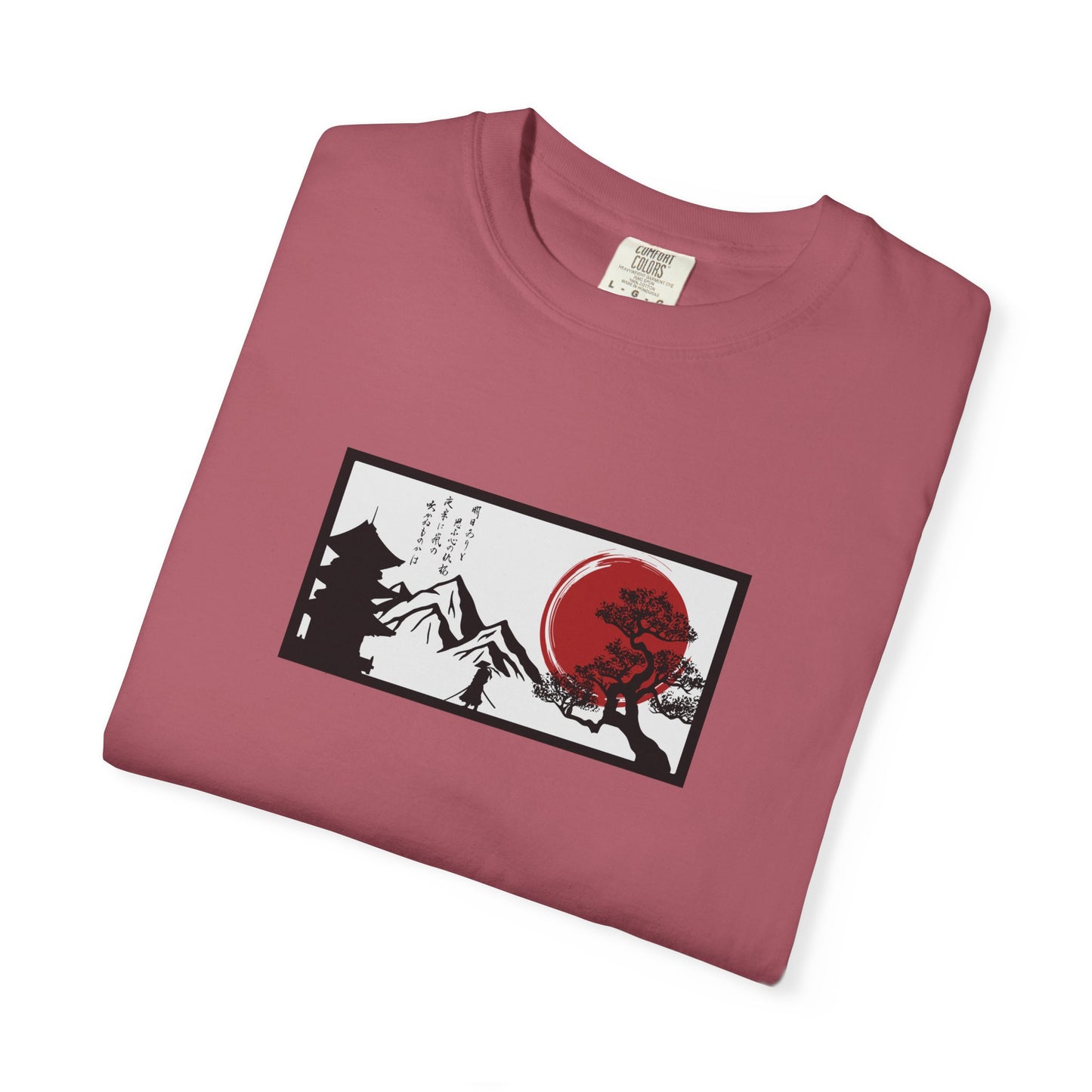 Japanese Sunset Mountain T-Shirt — Rising Sun & Pagoda Graphic