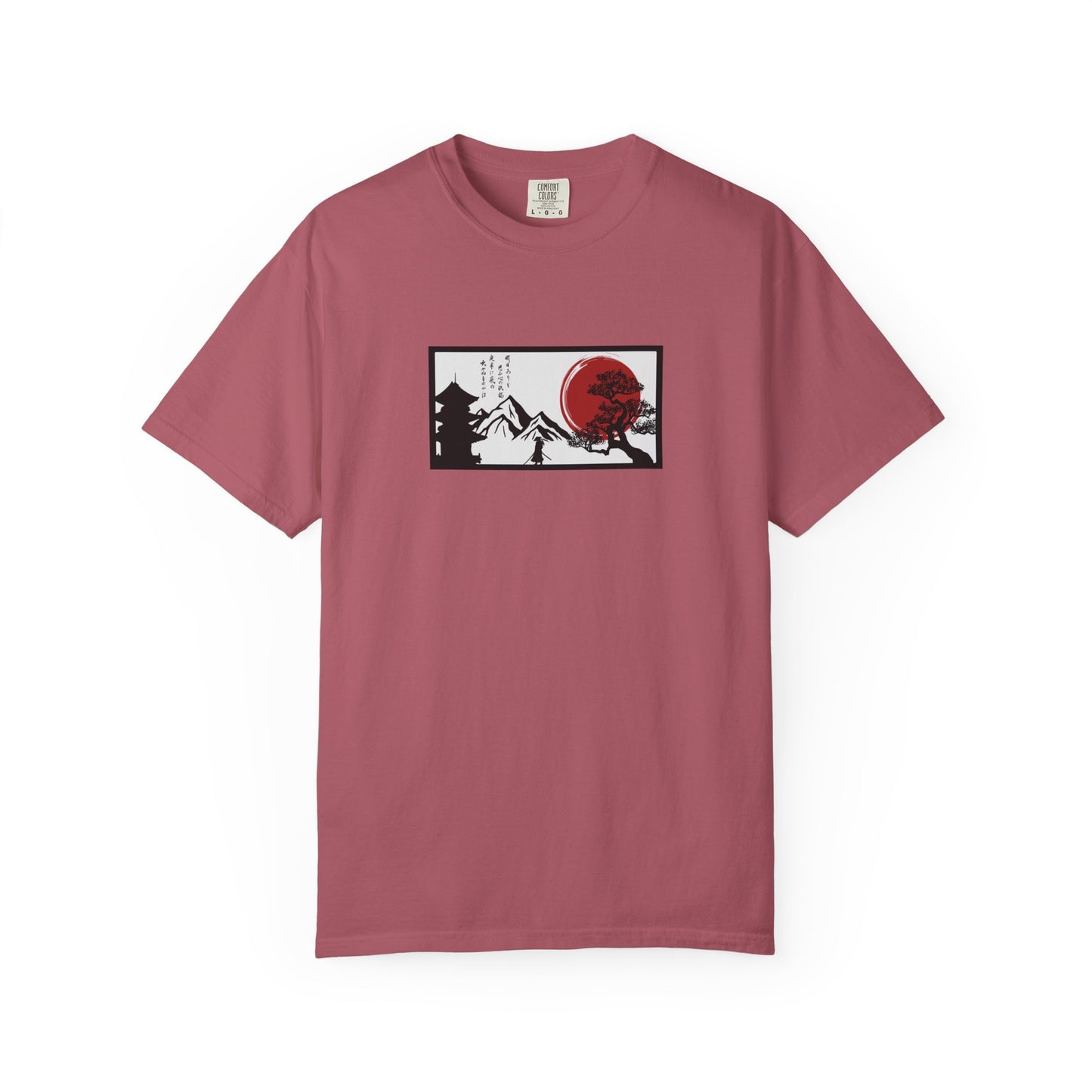 Japanese Sunset Mountain T-Shirt — Rising Sun & Pagoda Graphic