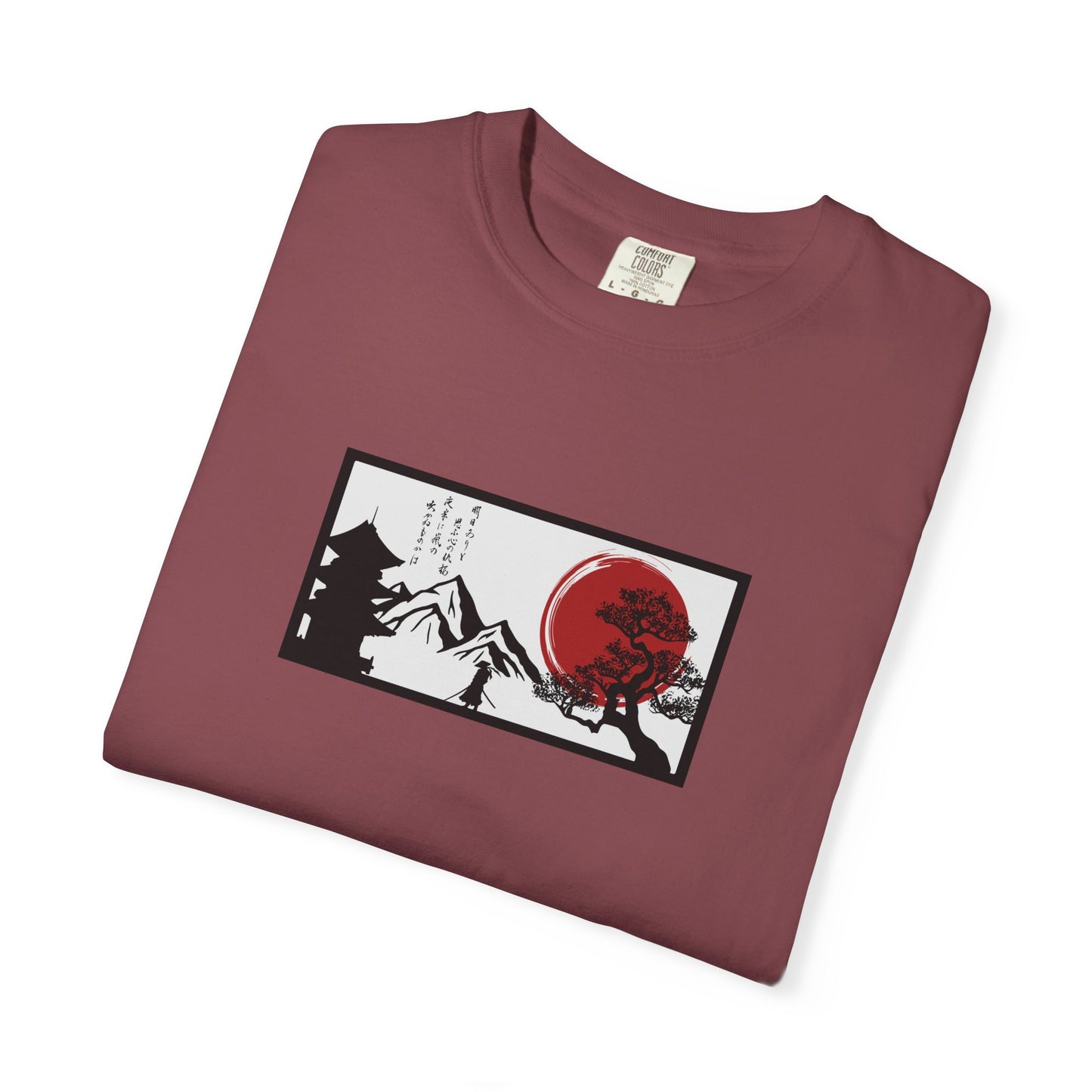 Japanese Sunset Mountain T-Shirt — Rising Sun & Pagoda Graphic