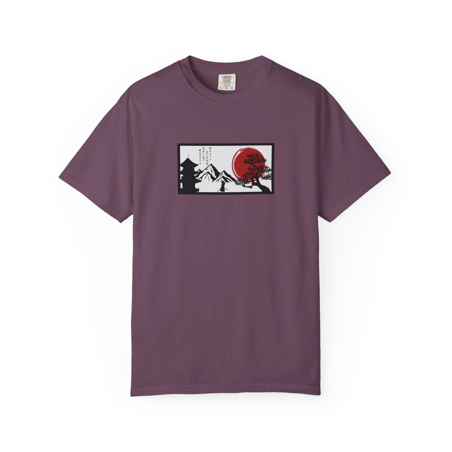 Japanese Sunset Mountain T-Shirt — Rising Sun & Pagoda Graphic